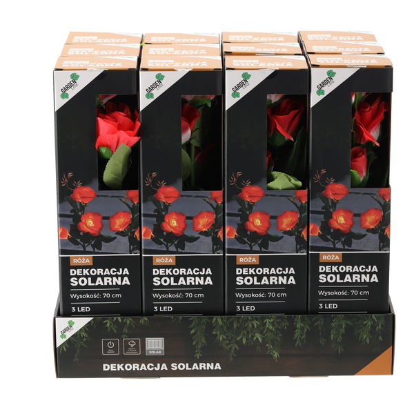 SOLAR LAMP H 70 CM ROSE 3 LED COLD WHITE DISPLAY=12PCS