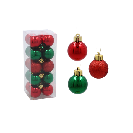 SET OF 20 BAUBLES 3 CM RED/GREEN 