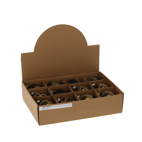 SKLENĚNÁ KOULE - ČERNÁ MATNÁ ZDOBENÁ 8 CM MIX VZORŮ disp=12ks *4839