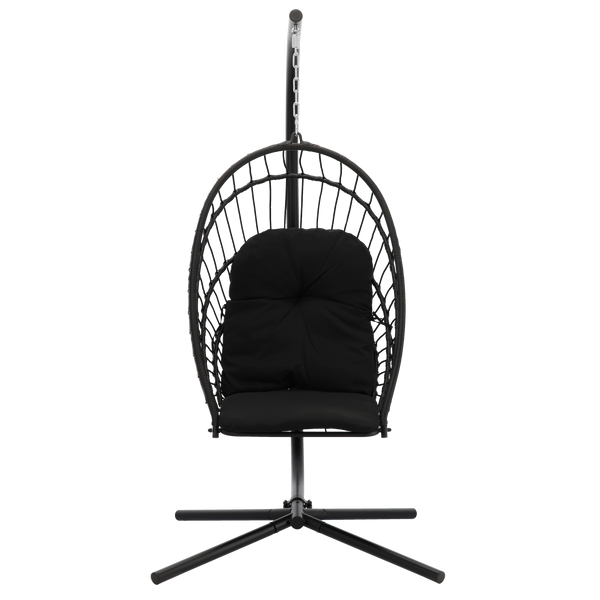 ERIS BLACK HANGING FOLDABLE CHAIR, PILLOW - BLACK, FRAME - BLACK