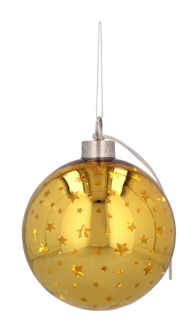 ORNAMENT DECORATIV DIN sticlă FI 10 CM LED BOMBĂ AURIE CU STELE ambalaj=6buc *2768
