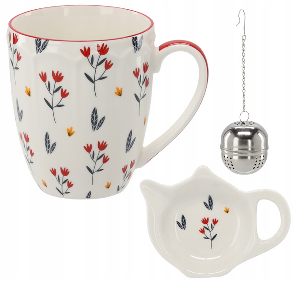 Set. Cup din porțelan 350 ml + suport din porțelan + infuzor de flori *6101