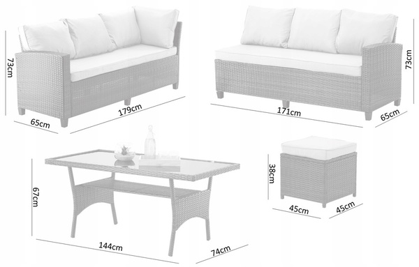 ZESTAW MEBLI OGRODOWYCH "CESME" NAROŻNIK + STÓŁ+ 2 PUFY