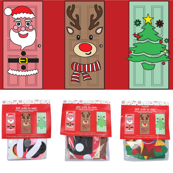 OZDOBA BOŻONARODZENIOWA NA DRZWI "ZRÓB TO SAM" CHOINKA/MIKOŁAJ/RENIFER opak=12szt *7106