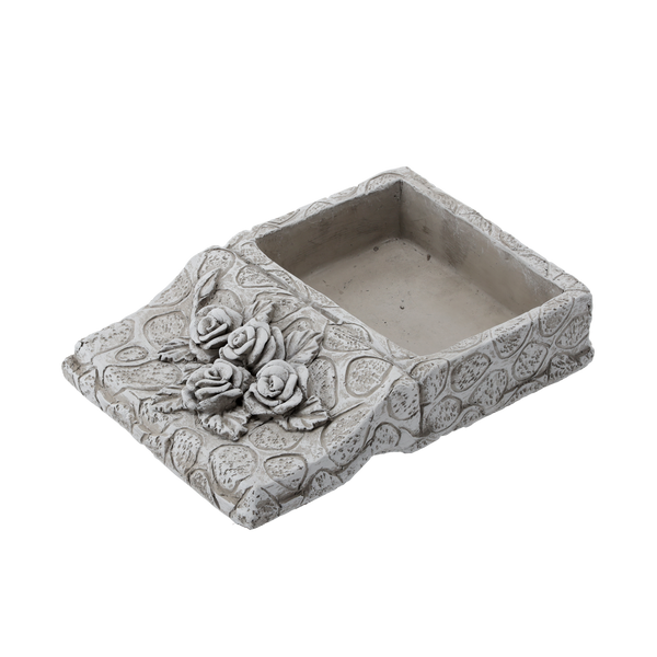 HROBOVÝ UTERÁK BETÓNOVÝ - KNIHA S KVETMI ŠEDÁ 23,5 X 17 X 5 CM *8875