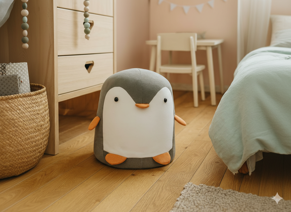 POUFF PENGUIN GREY 28 x 34 CM