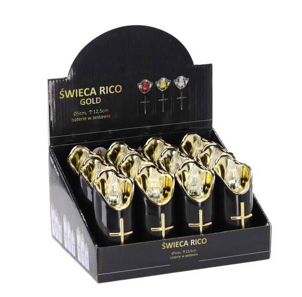 ŚWIECA LED RICO 12,5CM CZARNY+ZŁOTY ZIMNY BIAŁY*8009