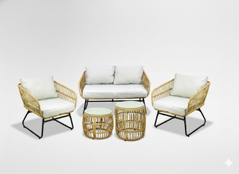 Set de mobilier de grădină (canapea, 2 scaune, 2 mese) - maron, perne - gri *7534