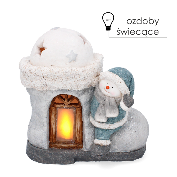 FIGURKA BOJONAR. - CASUȚA ÎN BOTINA CU OMUL DE ZĂPADĂ 29 x 17 x 29 CM LED *7202
