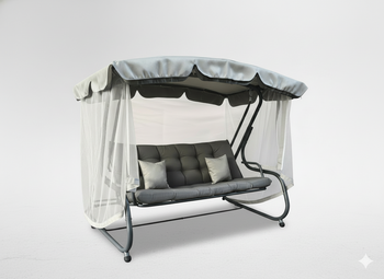 HUŚTAWKA OGRODOWA Z MOSKITIERĄ 220 x 130 x 175 CM SZARA Z FUNKCJĄ LEŻANKI