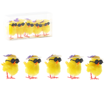 SET OF 5 EASTER DECORATIONS - CHICKS WITH GLASSES 12 x 3,5 x 5 CM