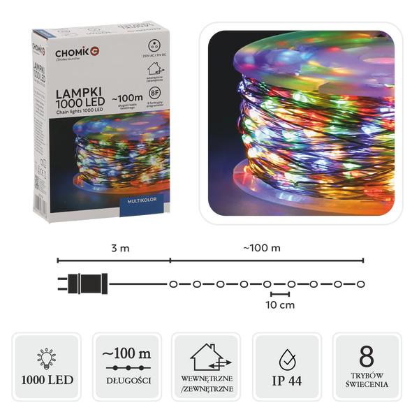 LED KABELKY NA CÍVKĚ 1000L MULTIKOLOR, DÉLKA 3 + 100 M *0108