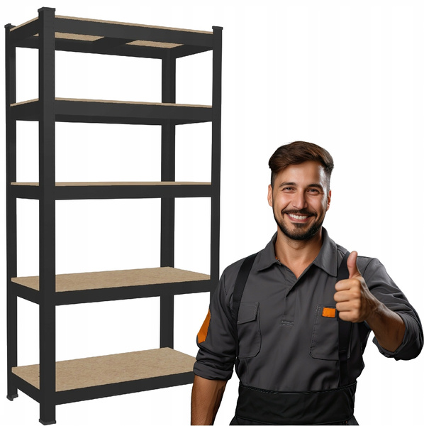 REGAŁ 5-POZIOMOWY 180 x 90 x 40 CM CZARNY UDŹWIG PÓŁKI: 175 KG *7392