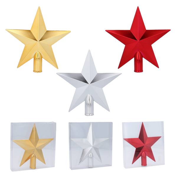 CHRISTMAS TREE SPIKE 20 CM STAR RED/GOLD/SILVER