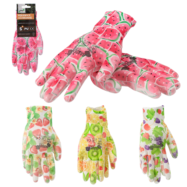 GARDEN GLOVES "7" PATTERN, POLYESTER WITH POLYURETHANE PACKET=12