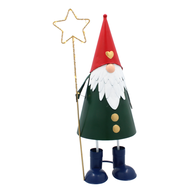 CHRISTMAS DECORATION - METAL GNOME WITH STAR LED 13 x 13 x 37 CM