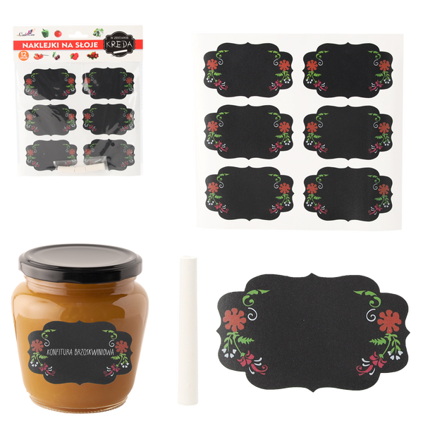 12PCS BLACKBOARD COLOR PRINTING STICKER WITH 1PC CHALK 6 x 3,8 CM