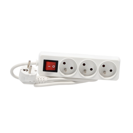 EXTENSION CORD POWER STRIP WITH SWITCH 3 SOCKETS 1.5M WHITE