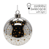 GLASS CHRISTMAS ORNAMENT 10 CM LED SILVER BAUBLE WITH STARS