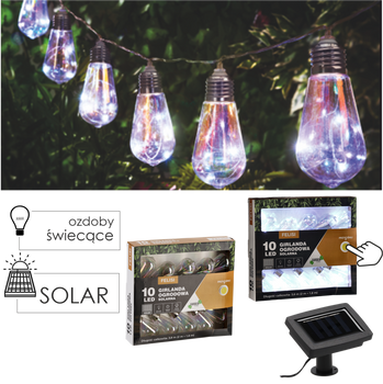 SOLÁRNA ZÁHRADNÁ GIRLANDA DĹŽKA 2 + 1,8 M FELISI 10 LED OPALOVÝ ZIMNÝ BIELY *3552