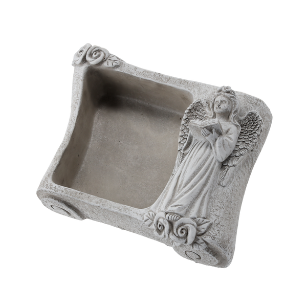 Vază funerară din ciment - Carte cu înger GRI 25 X 18,5 X 9,5 CM *8868