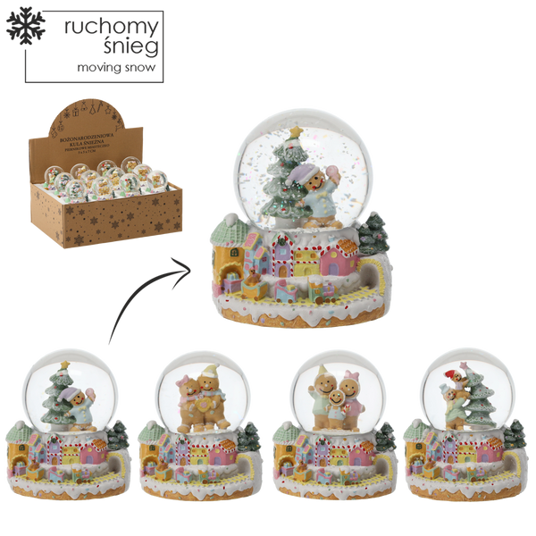 CHRISTMAS SNOW GLOBE - GINGERBREAD TOWN 5 x 5 x 7.5 CM MIX DESIGNS disp=12pcs *5706
