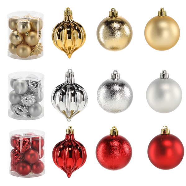 SET OF 12 BAUBLES 6 CM RED/GOLD/SILVER