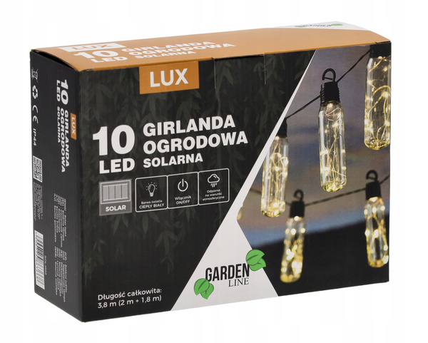 SOLÁRNY ZÁHRADNÝ REŤAZEC DĹŽKA 2 + 1,8 M LUX 10 LED TEPLÁ BIELA *3668