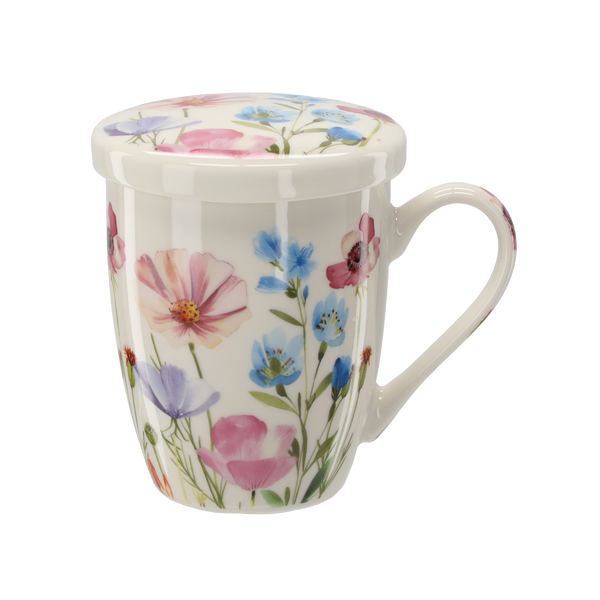 PORCELAIN MUG WITH INFUSER AND LID 340 ML MIX OF FLOWER PATTERNS