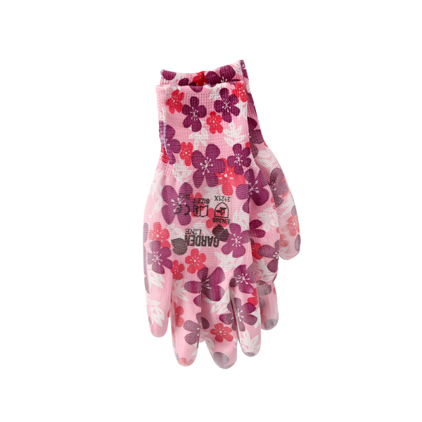RĘKAWICE OCHRONNE "7" DZIANE WZÓR KWIATY Z POLIESTRU POKRYTE POLIURETANEM opak=12 szt *6935