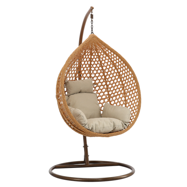 FOTEL WISZĄCY NATURALNY, PODUSZKA - BEŻOWA, RAMA - BRĄZOWA 107 x 68 x 120 CM