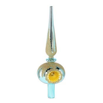 Sklenená špička na vianočný stromček - modrá pozlátená 8,5 x 28 CM *2140