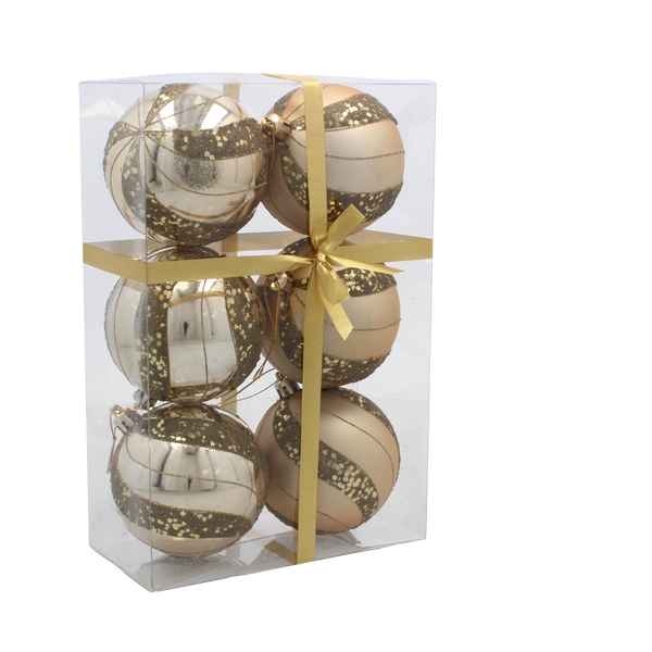 SET OF 6 CHRISTMAS BAUBLES GOLD 8 CM