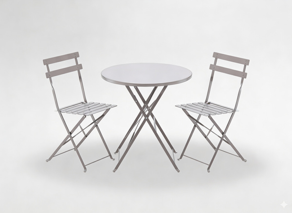 ZESTAW MEBLI OGRODOWYCH SZARY (STÓŁ OKRĄGŁY + 2 KRZESŁA)