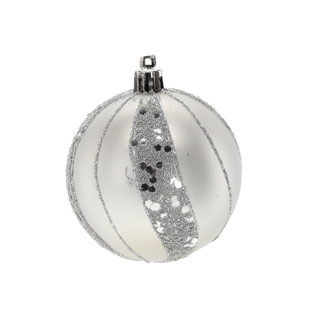 SET OF 6 CHRISTMAS BAUBLES SILVER 7 CM
