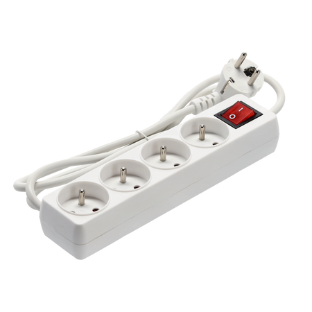 EXTENSION CORD POWER STRIP WITH SWITCH 4 SOCKETS 1.5M WHITE