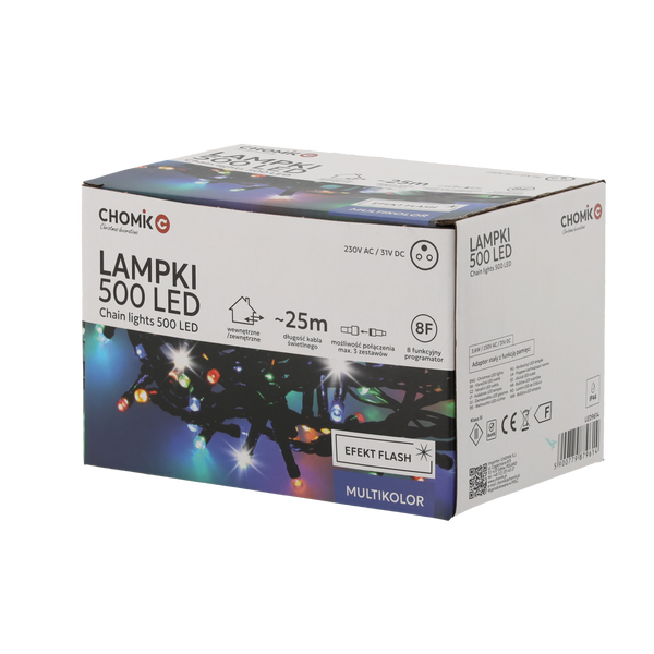 LED ŽIAROVKY 500L MULTIKOLOR + STUDENÝ BLIK, DĹŽKA 3 + 25 M VNÚTORNÝ/EXTERIÉROVÝ *9614