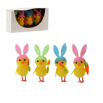 KPL. 4 OZDÓB WIELKANOCNYCH - KURCZAKI Z USZKAMI 12 x 3,5 x 7 CM MIX WZORÓW *9328