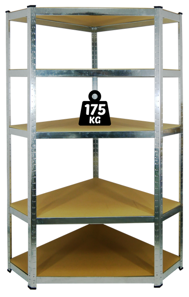 REGAŁ NAROŻNY 5 POZIOMOWY 180 x 90 x 30 CM UDŹWIG PÓŁKI: 175 KG *0892