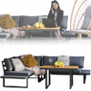 ZESTAW MEBLI ALUMINIOWYCH "BOGOTA" (SOFA NAROŻNA + STOLIK) SZARY + SZARE PODUSZKI 