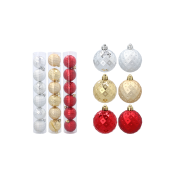SET OF 6 BAUBLES 6 CM RED/GOLD/SILVER (TUBE)