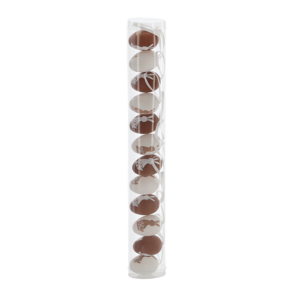 SADA 12 VELIKONOČNÍCH VAJÍČEK S BÍLO-HNĚDÝM ZAJÍČKEM TRUBICE *8074