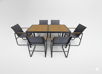 ZESTAW MEBLI OGRODOWYCH STÓŁ + 6 KRZESEŁ ANTRACYT