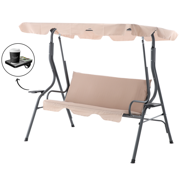 GARDEN SWING 170 x 110 x 153 CM DARK BEIGE WITHOUT FOOTSTOOL WITH CUP HOLDERS *0735
