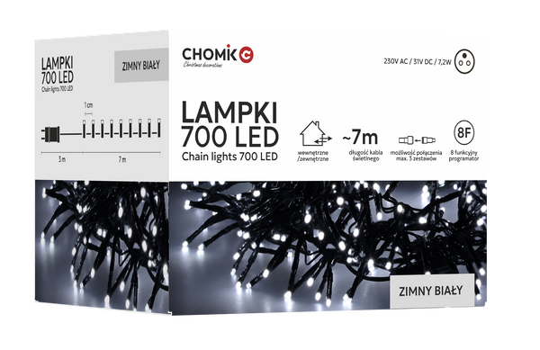 LED SVÍTILNA CLUSTER 700L STUDENÁ BÍLÁ, DÉLKA 3 + 7 M VNITŘNÍ/VENKOVNÍ *8189