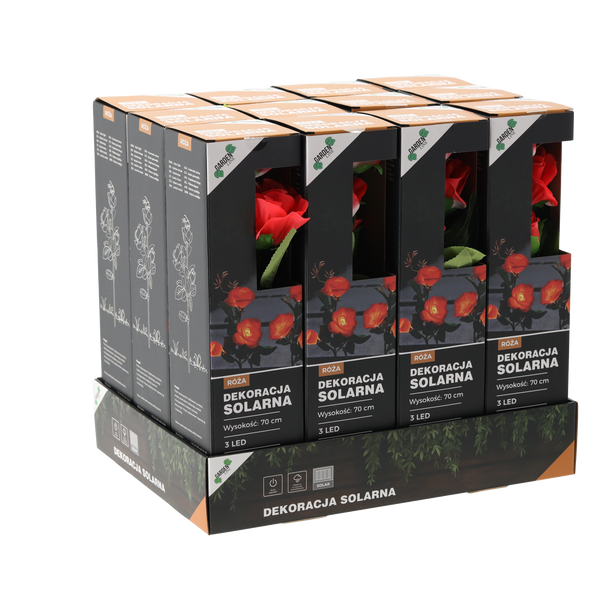 SOLAR LAMP H 70 CM ROSE 3 LED COLD WHITE DISPLAY=12PCS