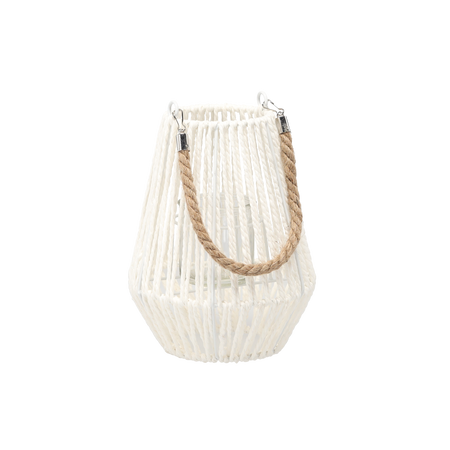 LANTERN H-24 CM WHITE WITH GLASS INSERT