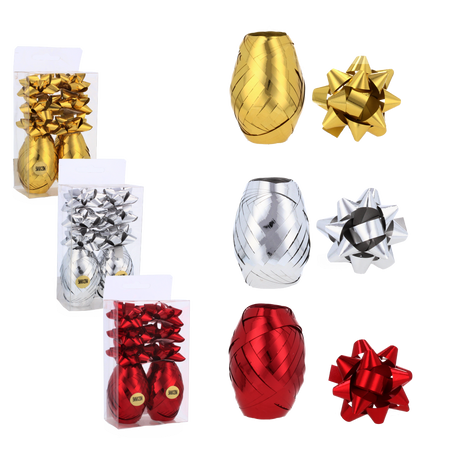 GIFT WRAP SET - RIBBON + BOWS 6 CM PACK=108PCS