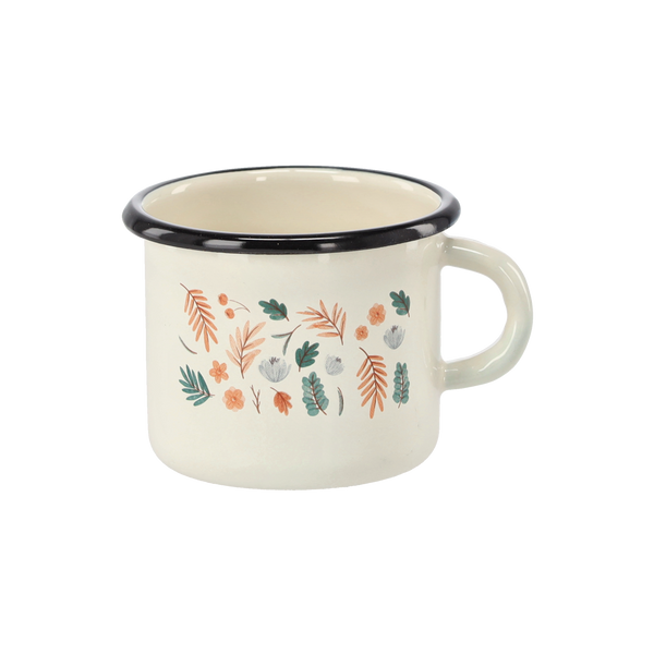 KUBEK EMALIOWANY 0,5 L 8 CM KREMOWY LIŚCIE *2280