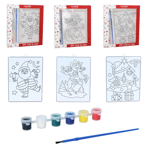 VÁNOČNÍ DEKORACE - MALOVACÍ VITRÁŽ "UDĚLEJ TO SÁM" S 6 BARVAMI MIX VZORŮ balení=12ks *7137